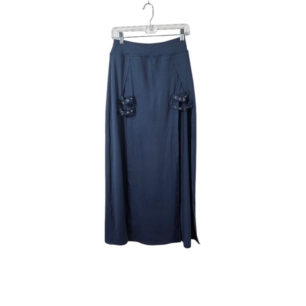 Halara Maxi Skirt/ Shorts Womens S Navy Buckle Slit High Waisted NWT  Athleisure